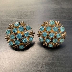 Vintage Blue Rhinestone Clip-On Earrings
